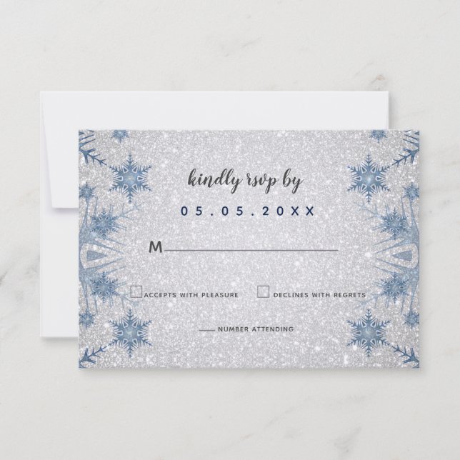 Glitzer Blue Snowflakes Winterhochzeit uAwg Einladung (Vorderseite)