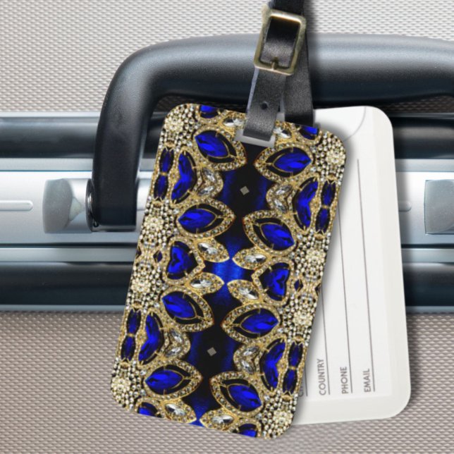 Glitzer Blue und Golddiamant Kristall Gepäckanhänger (fashion stylish girly turquoise navy Blue gold Luggage Tag)