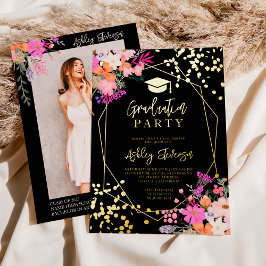 Glitzer Blumenwasser-Farbe Foto Abschluss Folieneinladung