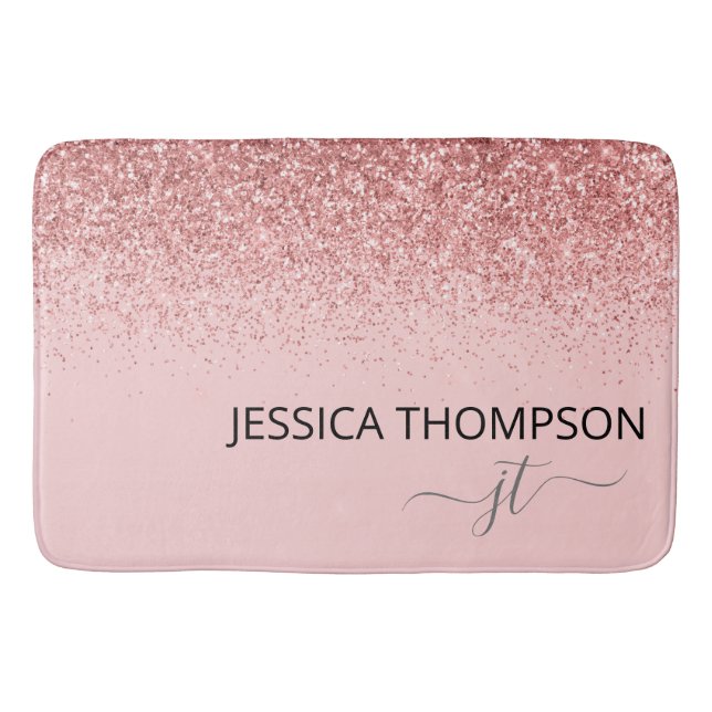 Glitzer Blush Pink Einfache Mädchenmonogrammbezeic Badematte (Vorderseite)