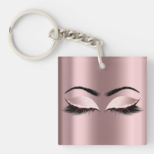 Glitzer Blush Pink Girly Makeup Lashes Schlüsselanhänger (Vorderseite)