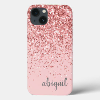 Glitzer Blush Pink Girly Modern Monogram Name Case-Mate iPhone Hülle
