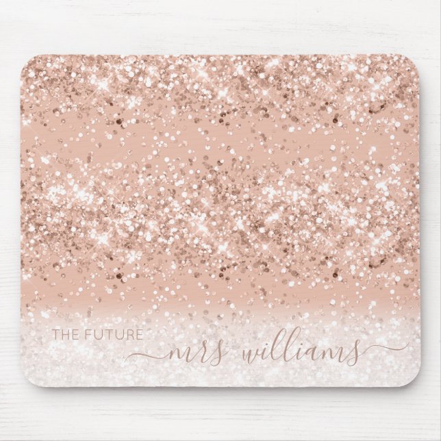 Glitzer Blush Pink Rose Gold Future Frau Bride Mousepad (Vorne)