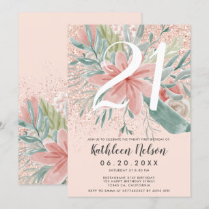 Glitzer Blütenfarbenrot Rosa 21. Geburtstag Einladung