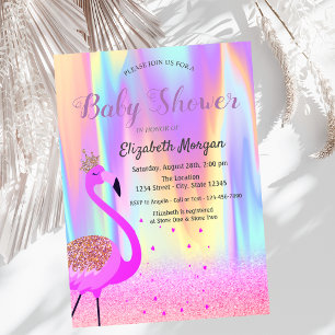 Glitzer Bokeh, Flamingo, Ombre Holographic Einladung