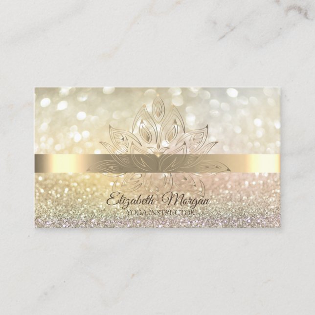 Glitzer Bokeh Gold, Lotus Blume Yoga Visitenkarte (Vorderseite)