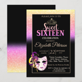 Glitzer Bokeh, Tiara, Masquerade Sweet 16 Party Einladung