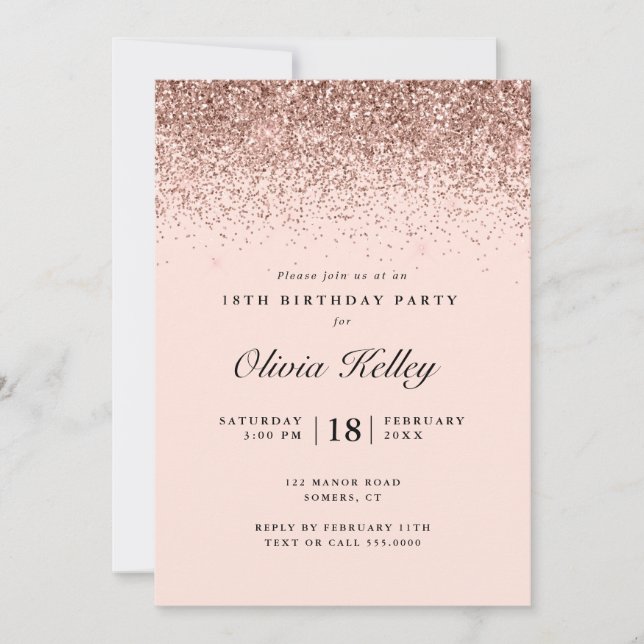 Glitzer Border Birthday, Rose Gold Pink Einladung (Vorderseite)