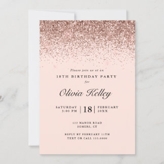 Glitzer Border Birthday, Rose Gold Pink Einladung