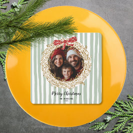 Glitzer Bow Frohe Weihnachtskranz Familie Foto Einladung