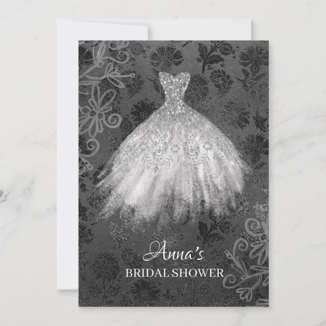 * Glitzer Bridal Dress Bridal White Gown Dusche Einladung (Vorderseite)