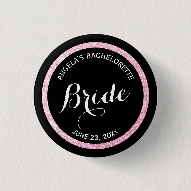 Glitzer Brides Junggeselinnen-Abschied Black and P Button (Vorderseite)