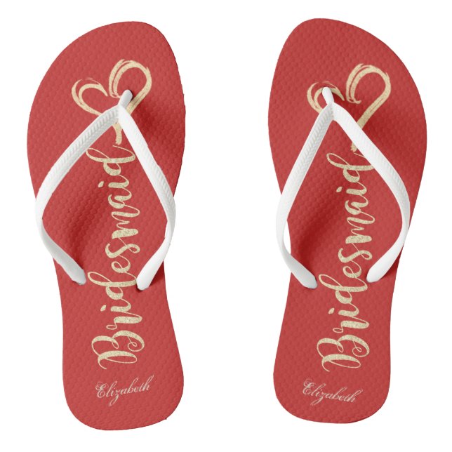 Glitzer Bridesmaid, Herz, Rot - Personalisiert Flip Flops (Fußbett)