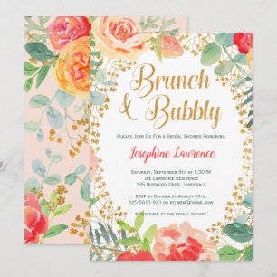 Glitzer-Brunch-Brautparty für Floral und Gold Einladung