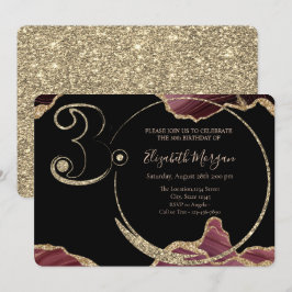Glitzer Burgundy Marble 30. Geburtstag Einladung