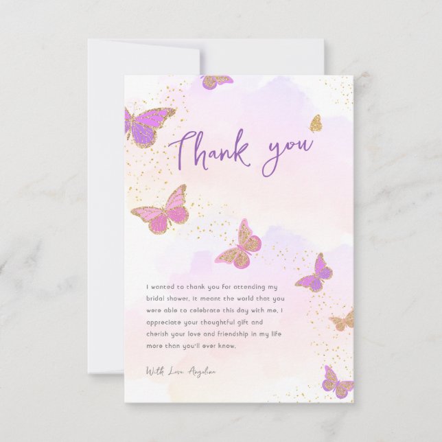 Glitzer Butterflies Brautparty Vielen Dank Karte (Vorderseite)