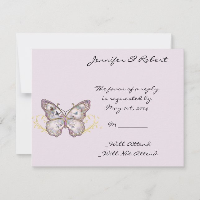 Glitzer Butterfly auf dem Lavendelreaktionskarte RSVP Karte (Vorderseite)