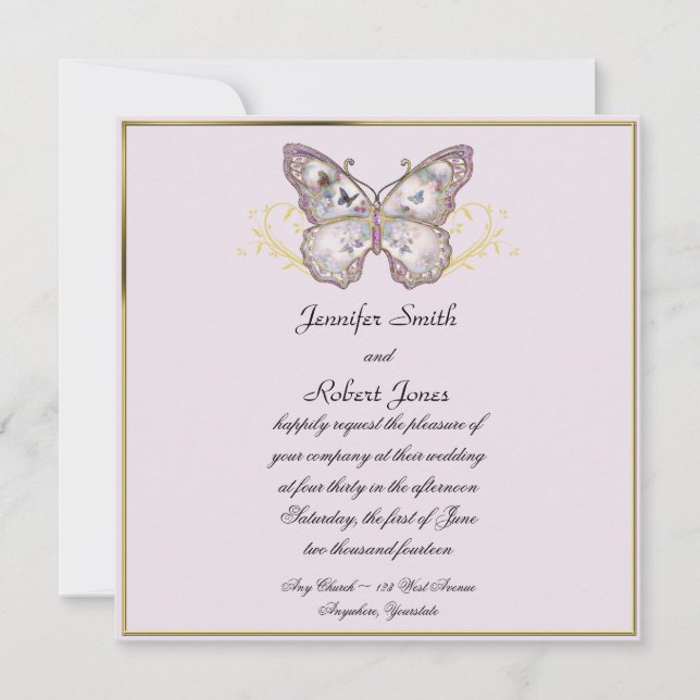 Glitzer Butterfly auf Lavender Wedding Einladung (Vorderseite)