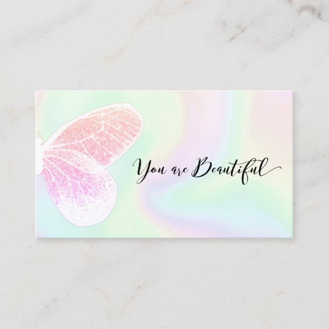 Glitzer Butterfly Holographic Salon Ernennung Terminkarte (Vorderseite)