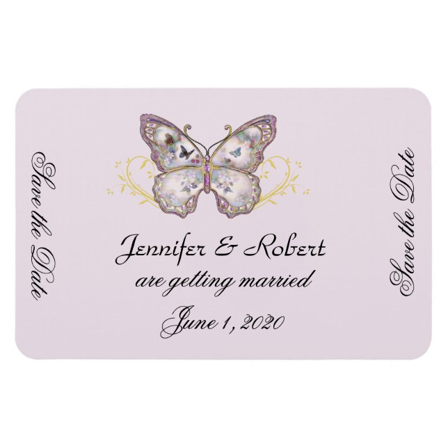 Glitzer Butterfly Lavender Wedding Save the Date Magnet (Horizontal)
