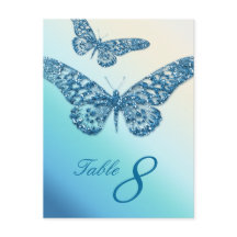 Glitzer Butterfly Tischnummer Postcard Blue