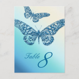 Glitzer Butterfly Tischnummer Postcard Blue