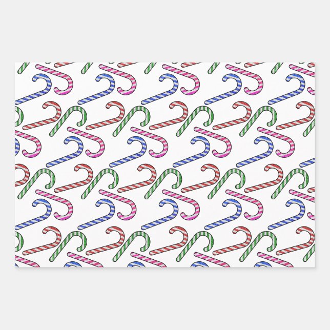 Glitzer Candy Cane Pattern Geschenkpapier Set (Vorderseite)