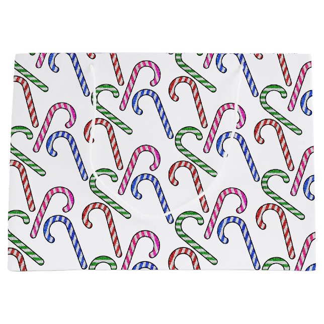 Glitzer Candy Cane Pattern Große Geschenktüte (Vorderseite)