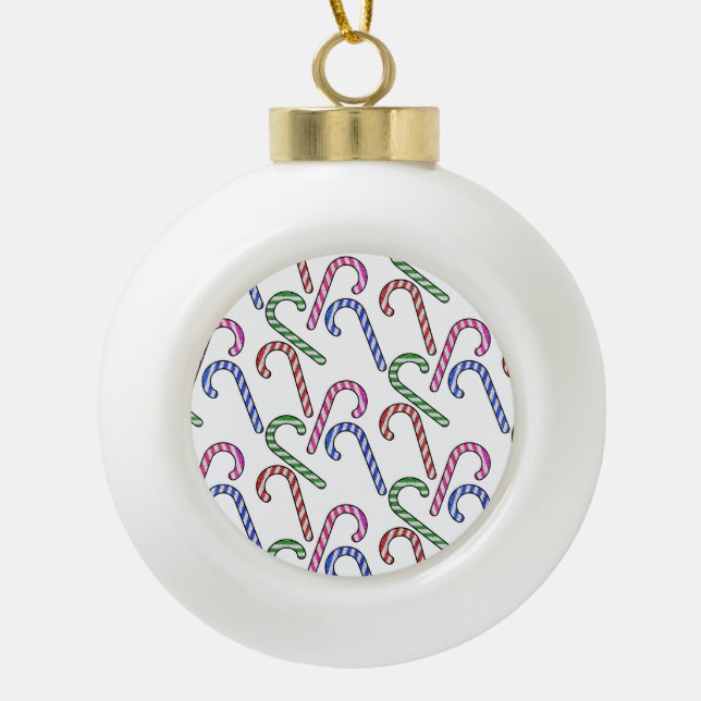 Glitzer Candy Cane Pattern Keramik Kugel-Ornament (Vorderseite)