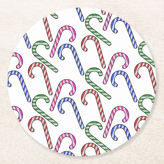 Glitzer Candy Cane Pattern Runder Pappuntersetzer (Vorderseite)