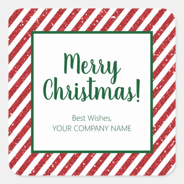 Glitzer Candy Cane Striped Company Square Sticker (Vorderseite)