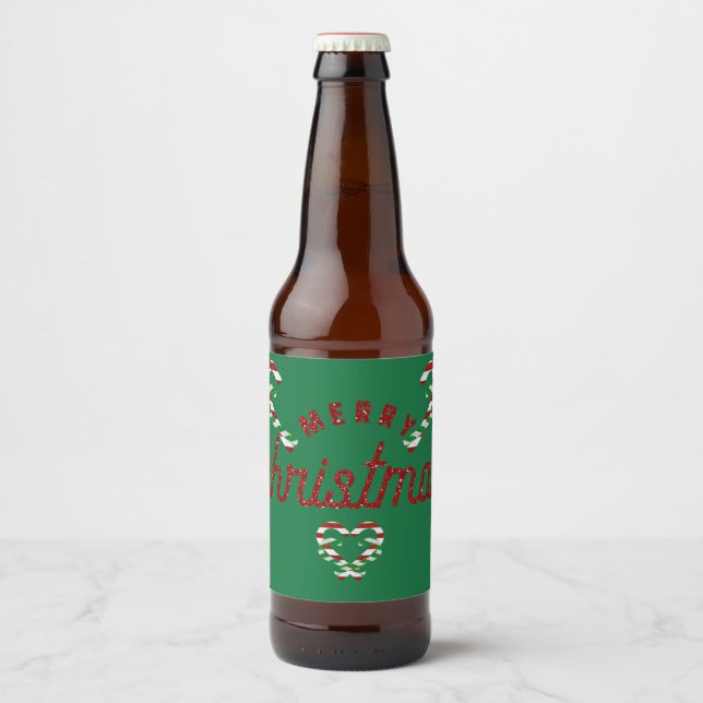 Glitzer Candy Canes Bierflaschenetikett (Vorderseite)