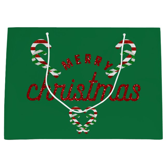 Glitzer Candy Canes Große Geschenktüte (Vorderseite)