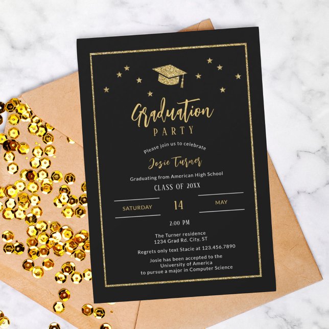 Glitzer Cap startet und Frame Graduation Party Einladung (Von Creator hochgeladen)