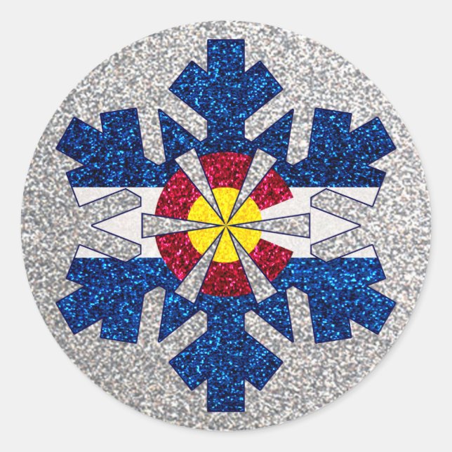 Glitzer Colorado Fahnenschneeflocke rund Aufkleber (Vorderseite)