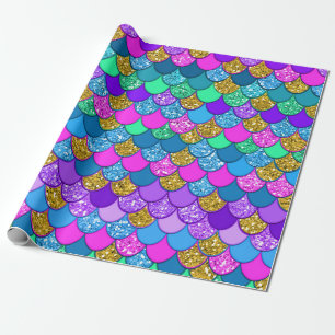 Glitzer Colorful Mermaid Geburtstagspartei Geschenkpapier