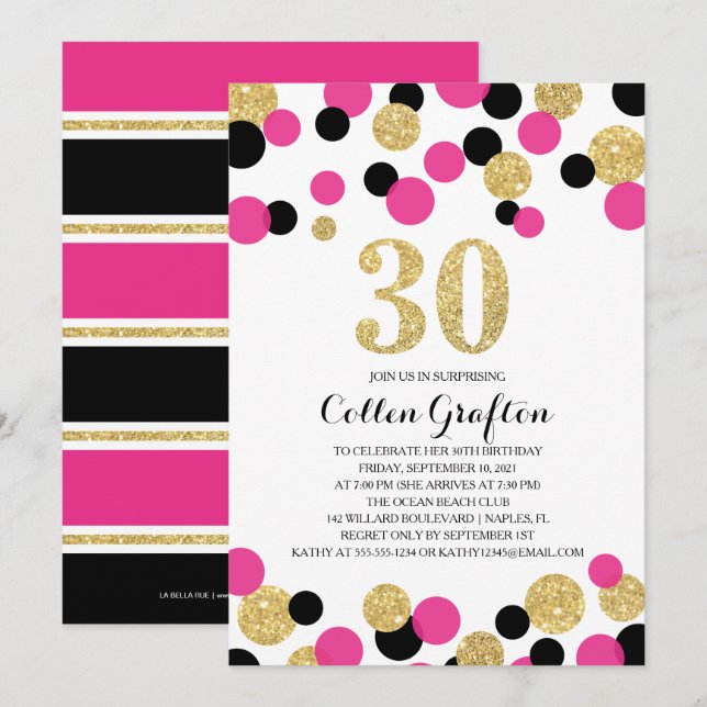 Glitzer Confetti 30. Geburtstag Einladung (Vorne/Hinten)