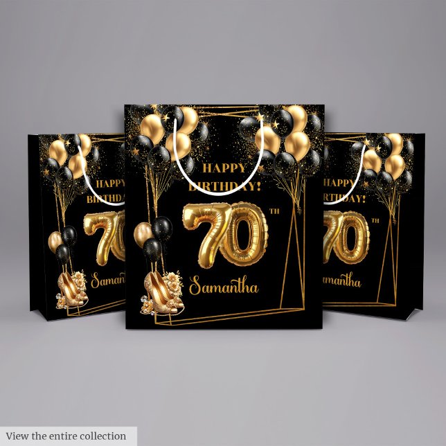 Glitzer Confetti 70. Geburtstag Personalisiert Mittlere Geschenktüte (Glitter Confetti 70th Birthday Personalized Medium Gift Bag)