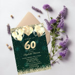 Glitzer Confetti Balloons Green 60. Geburtstag Einladung<br><div class="desc">Moderne,  schicke und glamouröse Glitzer Konfetti und Ballons auf grünem Hintergrund.</div>