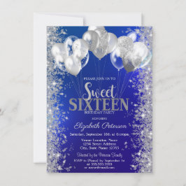 Glitzer Confetti Balloons Navy Blue Sweet 16 Einladung