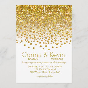 Glitzer Confetti Dusche Hochzeit  Goldweiß Einladung