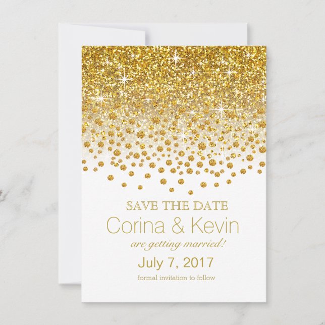 Glitzer Confetti Dusche Save the Date goldweiß (Vorderseite)
