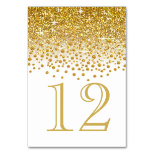 Glitzer Confetti Dusche Tischnummern   Goldweiß