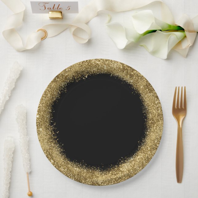 Glitzer Confetti | Gold- und Black-Circle Pappteller (Hochzeit)