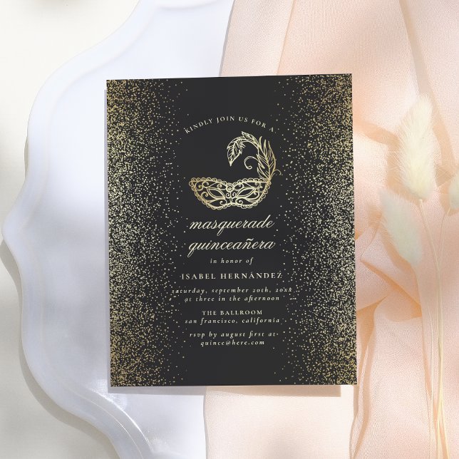 Glitzer Confetti Masquerade Quinceañera Einladungspostkarte (Von Creator hochgeladen)