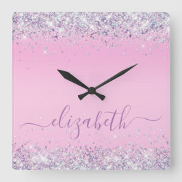 Glitzer Confetti Personalisiert Pink Square Wall C Quadratische Wanduhr
