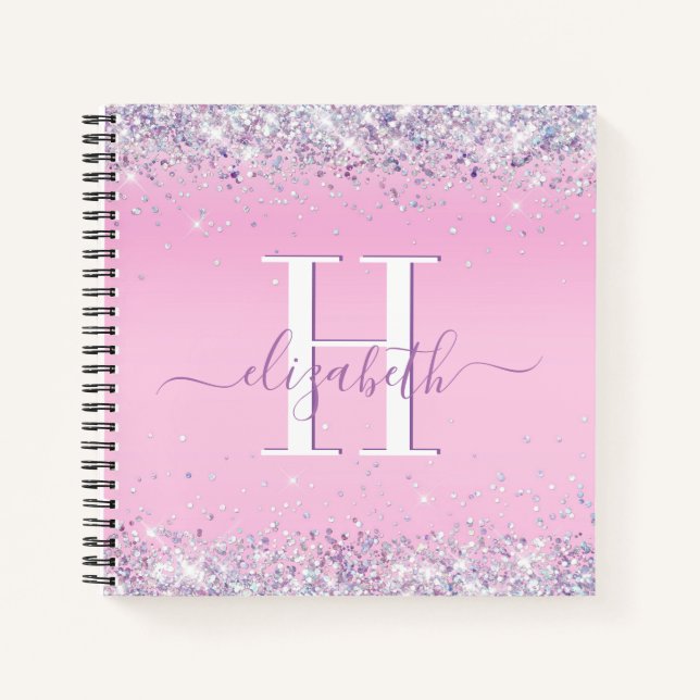 Glitzer Confetti Pink Monogram Notizbuch (Vorderseite)