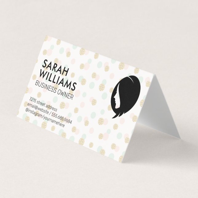 Glitzer Confetti | Polka Dot | Damen Beauty Visitenkarten (Vorderseite)