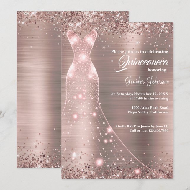 Glitzer Confetti Quinceanera Einladung (Vorne/Hinten)