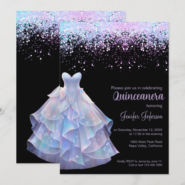 Glitzer Confetti Quinceanera Einladung (Vorne/Hinten)